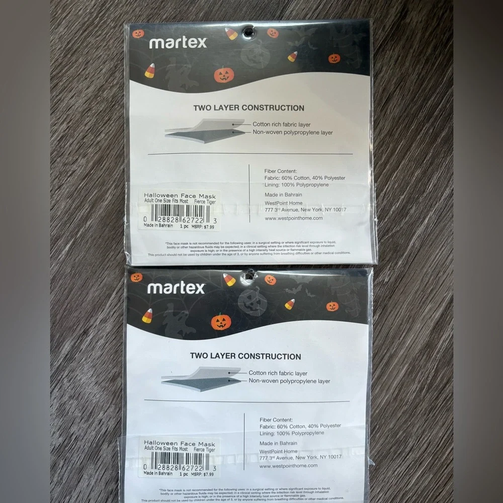 2pk Martex Halloween Face Mask Set